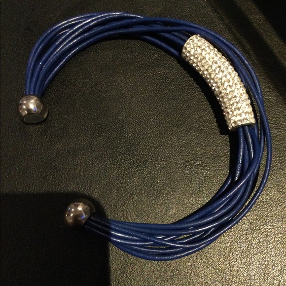 Navy Leather Bracelet with Swarovski Crystals - Picture 3 of 3